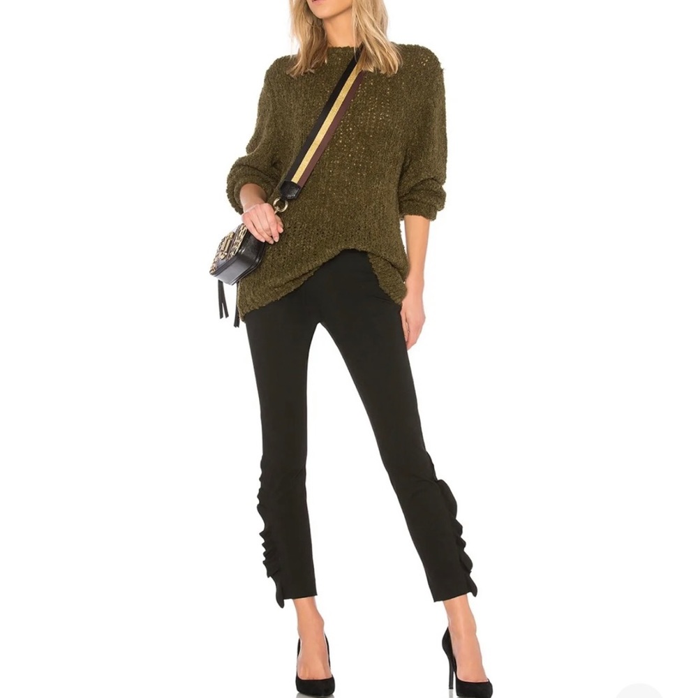 IRO Fholan Ruffled Mid Rise Women’s Black Ponte Slim Pants Size Small 34 NWT